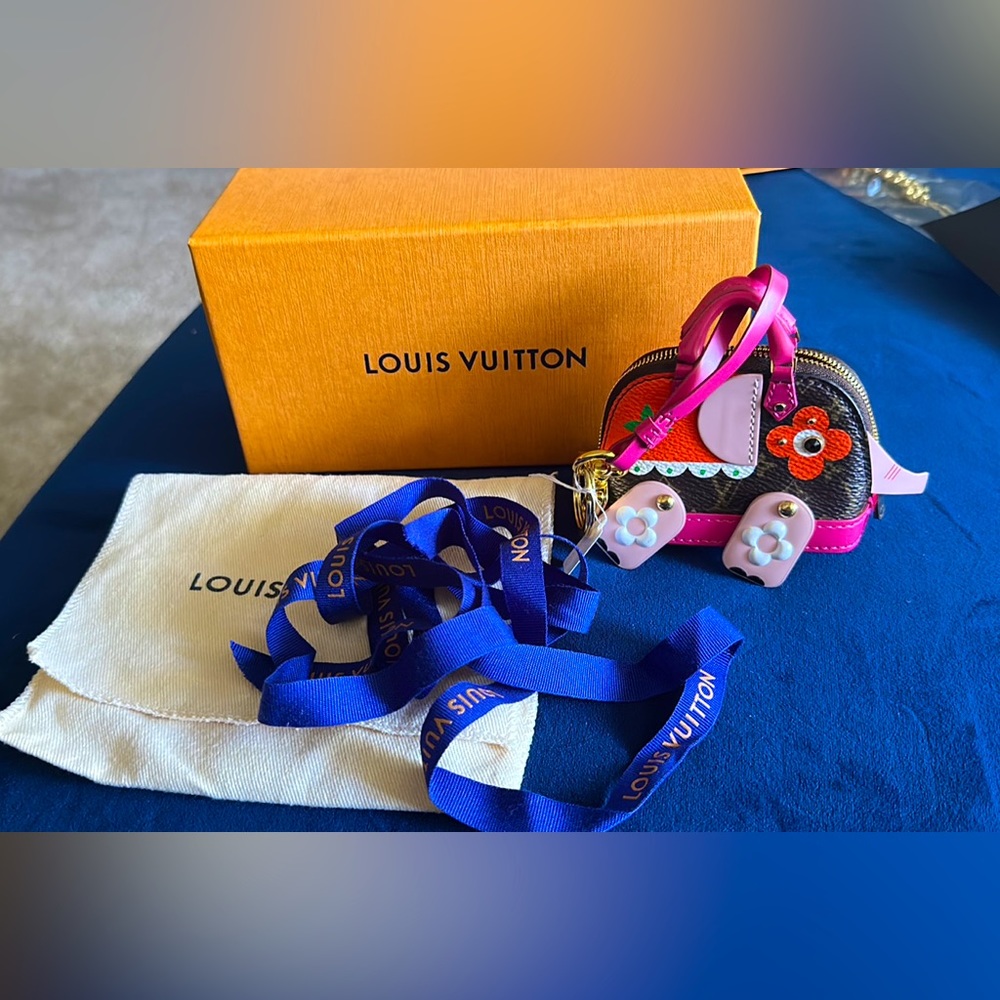 LV Multicolor Monogram Coated Canvas and Leather Wild Elephant Puppet Bag Charm